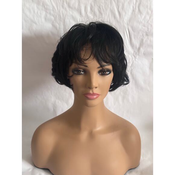 Short Wavy tousled Bob Wig color 1B off black with skin part-  Classic Style - Picture 7 of 7